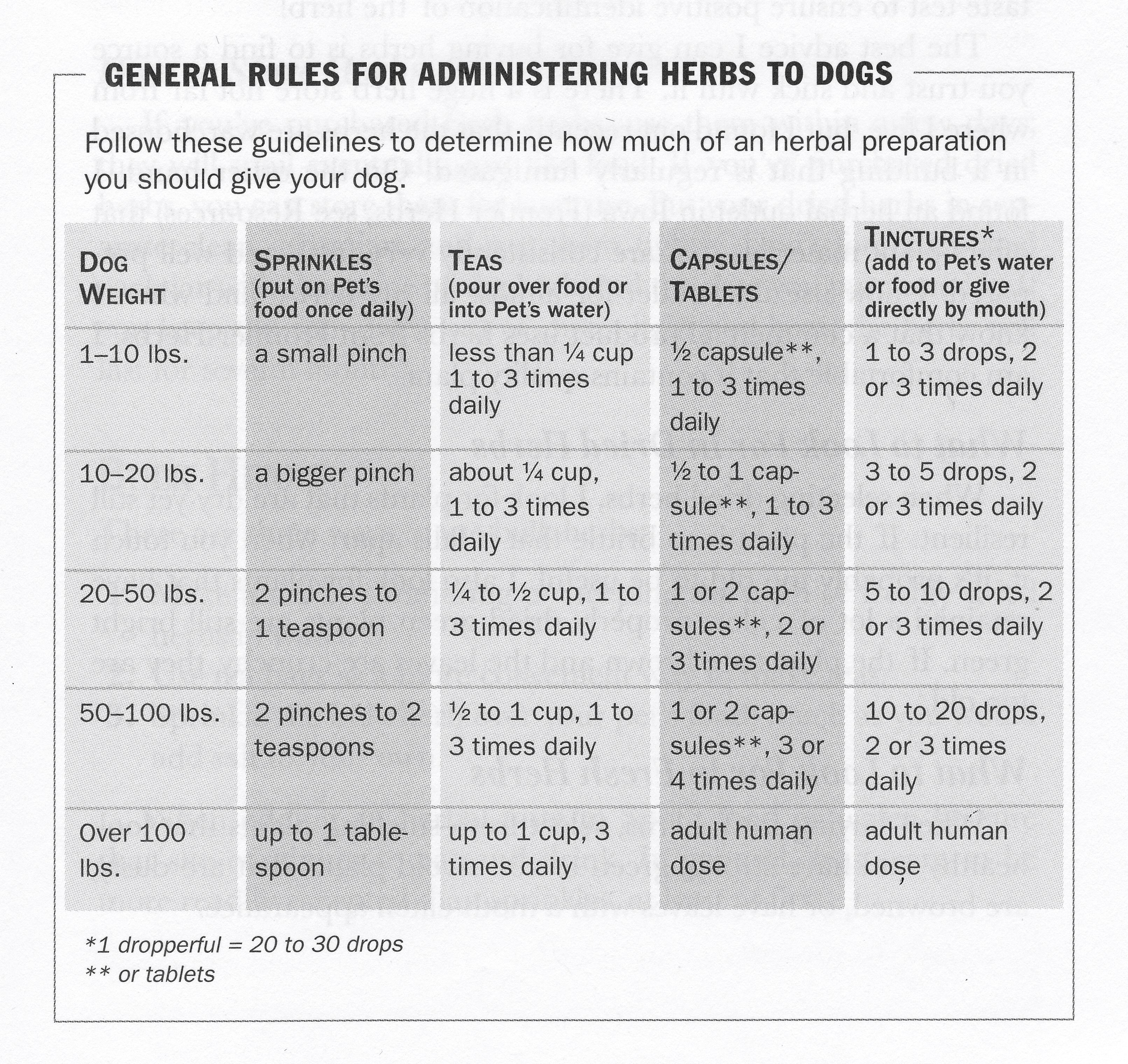 Herbs for Dogs - Chart